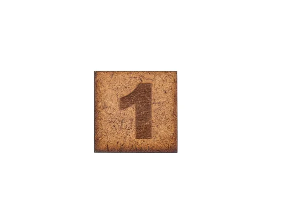 Aantal Vierkante Houten Tegels Nummer Een Witte Achtergrond — Stockfoto
