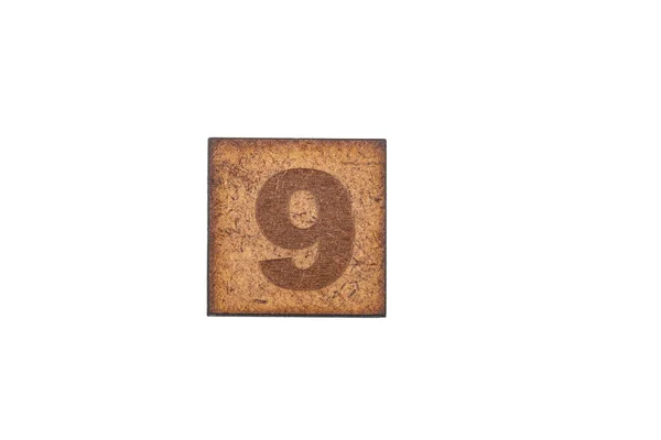 Antal Fyrkantiga Träplattor Nummer Nio Vit Bakgrund — Stockfoto