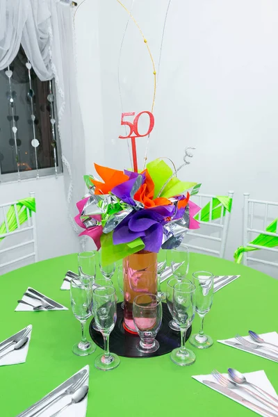 Decoration Of Social Events; Centerpiece Made With Different Flowers.