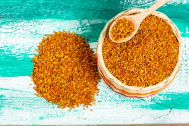 Süper yiyecek Arı Poleni, Doğal ve Sağlıklı Gıda; Üst Görünüm.