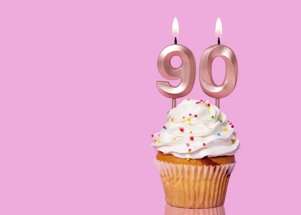 Tarta Cumpleaños Con Número Vela Sobre Fondo Rosa —  Fotos de Stock