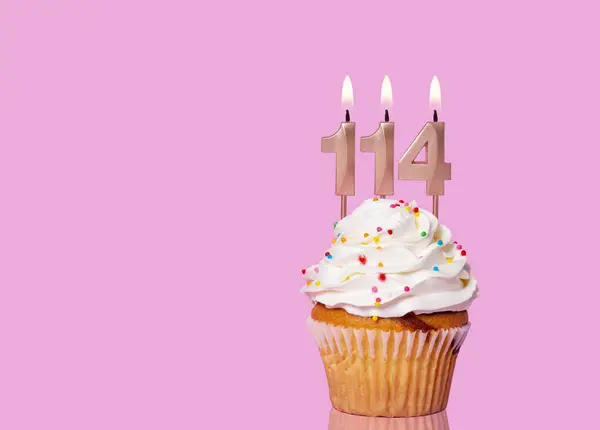 Birthday Cake Candle Number 114 Pink Background — Stock Photo, Image