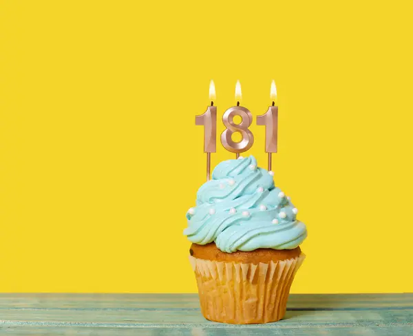 Birthday Cake Candle Number 181 Yellow Background — Stock Photo, Image