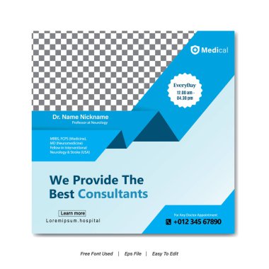 Tıbbi sosyal medya ileti şablonu, sosyal medya için sağlık afişi şablonu, tıbbi kare reklam tasarımı