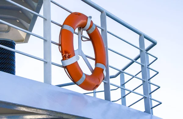 stock image Life buoy on the deck of cruise ship.S ecurity life kit on ship's deck
