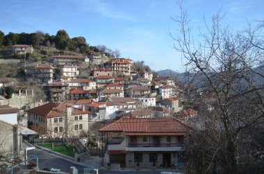 view of mountain village, Baltessiniko in Arcadia, Peloponnese, Greece clipart