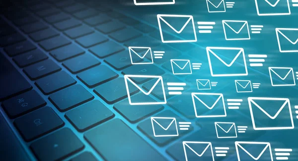 Laptop Toetsenbord Met Mails Die Binnenkomen Mail Marketing Concept Internet — Stockfoto