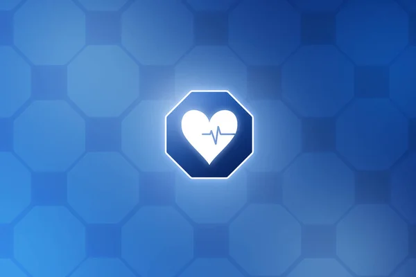 Blue octagonal shape with heart rate for medical and healthcare concept. Insurance service. Medical technology.
