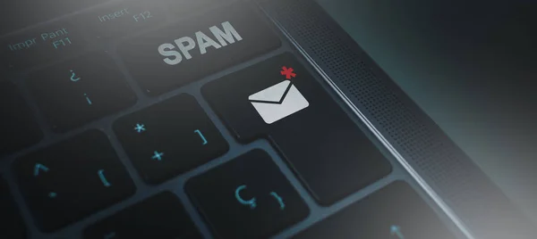 Прапор Клавіатури Концепцією Поштового Спаму Комунікаційні Бізнес Технології Захист Спаму — стокове фото