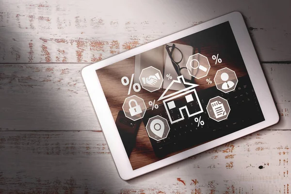 Bovenaanzicht Van Digitale Tablet Met Hypothecaire Lening Concept Het Scherm — Stockfoto