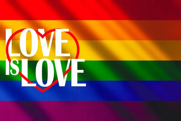 Duhová Vlajka Homosexuální Hrdosti Stíny Slovy Láska Láska Hnutí Homosexuální — Stock fotografie