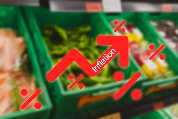Die Finanzkrise Über Die Inflation Unscharfes Foto Von Lebensmitteln Obst — Stockfoto
