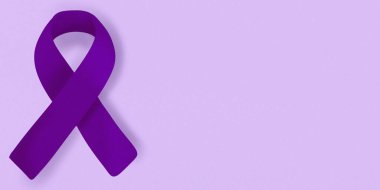 Eflatun arka planda mor kurdele. Pankreas kanserinin farkındalığı. Sağlık ve tıbbi araştırmaların önemi.