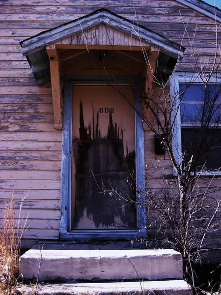 Дверь Парадная Лестница Заброшенного Дома Пихере Оклахома Снято Январе 2010 — стоковое фото