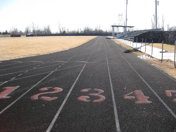 stock image Starting Line on an abandoned High School Track in Picher, Oklahoma, January 2010