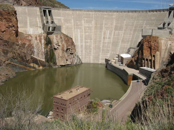 Theodore Roosevelt Dam Salt River Arizona Concrete Gravity Arch Built — Stock Photo, Image