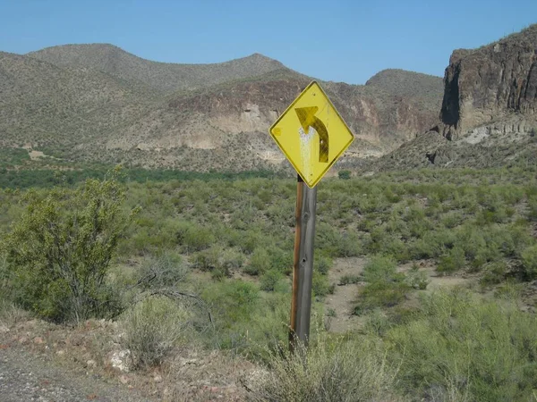 Road Curves Caution Sign in Arizona Desert. High quality photo