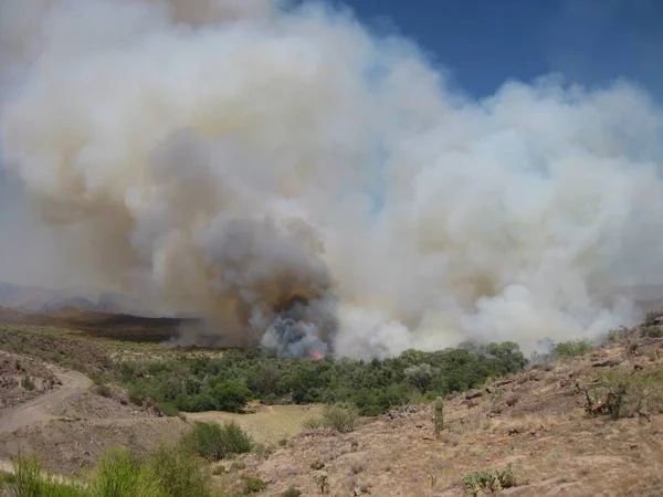 Smoke and Flames from a small wildfire near Apache Junction, Arizona . High quality photo
