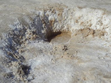 Close Up of Badwater Basin Salt Flat Hole at Death Valley National Park. High quality photo
