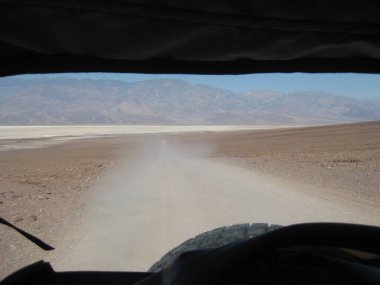 Looking Out Rear Car Window in Death Valley National Park. High quality photo