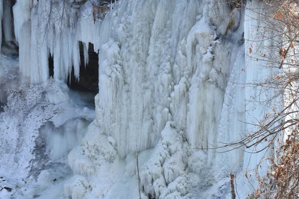 Close Up of Frozen Waterfall, Winter in Minnesota, Minnehaha Falls. High quality photo