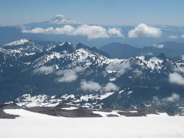 Randonnée Sur Mont Rainier Jusqu Camp Muir Snow Field Skyline — Photo