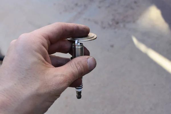 Hand Gapping Spark Plug Tool Driveway High Quality Photo Stock Image
