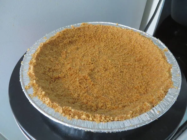 Graham Cracker Crust Cheesecake Pie Tin Foto Alta Qualidade Imagens Royalty-Free