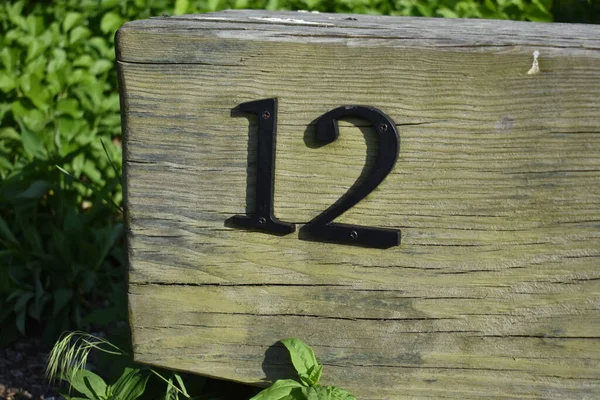 Número Doze Num Posto Madeira Natureza Foto Alta Qualidade — Fotografia de Stock