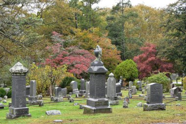 Sleepy Hollow Mezarlığı, yağmurlu bir Ekim gününde, New York 'ta güzel ve tarihi bir mezarlık. Yüksek kalite fotoğraf