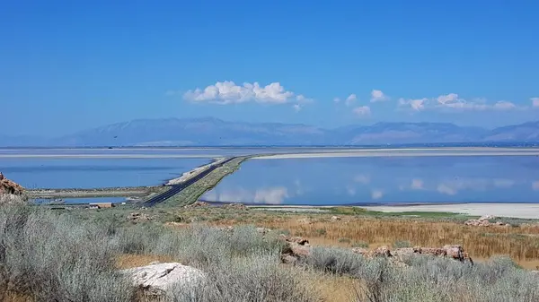 stock image Davis County Causeway, Still Water of the Great Salt Lake . High quality photo