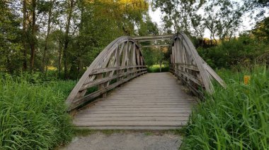 Seattle, Washington, Pasifik Kuzeybatı yakınlarındaki tahta yaya köprüsü. Yüksek kalite fotoğraf