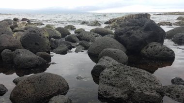 Sudaki Volkanik Kayalar, Okyanus Manzarası Lehia Beach Park, Hilo, Hawaii. Yüksek kalite fotoğraf