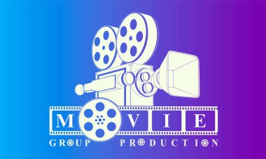 Sinema kamerası - vektör çizimleri. Siyah arkaplan üzerine tasarım