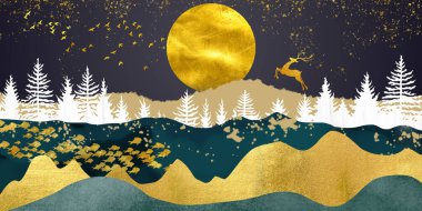 Geometrik resim desenli el çizimi, baskı, asılı resim, mavi, turuncu, soyut sanat arka planında geometrik şekiller. Modern duvar sanatı.