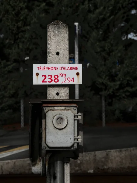 old railroad alarm phone with kilometer number and french inscription \