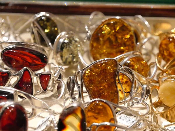 stock image Amber jewelry on a wall in Sukiennice clothes hall in Krakow