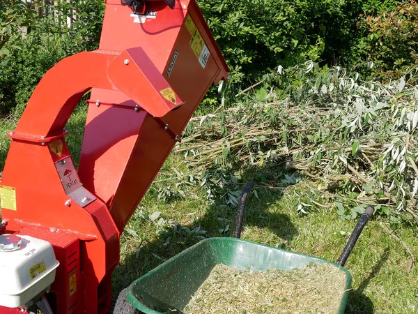 Wallers France 2023 Plant Shredder Close Wheelbarrow Filled Mulch Lawn Stock Image