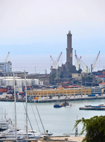Genua Italien 2023 Blick Auf Hafen Und Leuchtturm Von Genua — Stockfoto