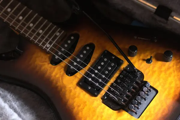 Elektro gitar köprüsü ve vibrato kolu ile kamyonetler..