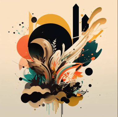 Modern sanat duvarının soyut tabloları, yağlı boya tabloları, gölgeleme, renk, çizgi, doku, altın ve moda