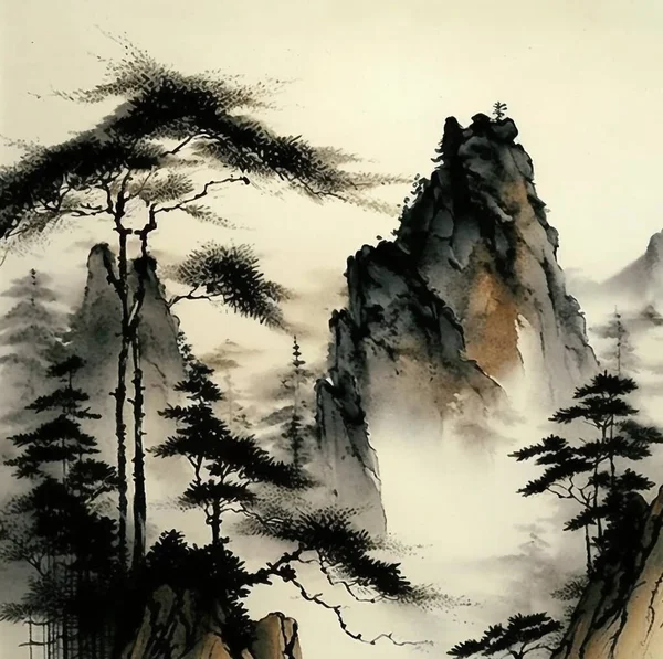 Abstract oil paintings, Chinese wind, new Chinese style, landscape painting, peaks, and background. The fashion of modern art wall