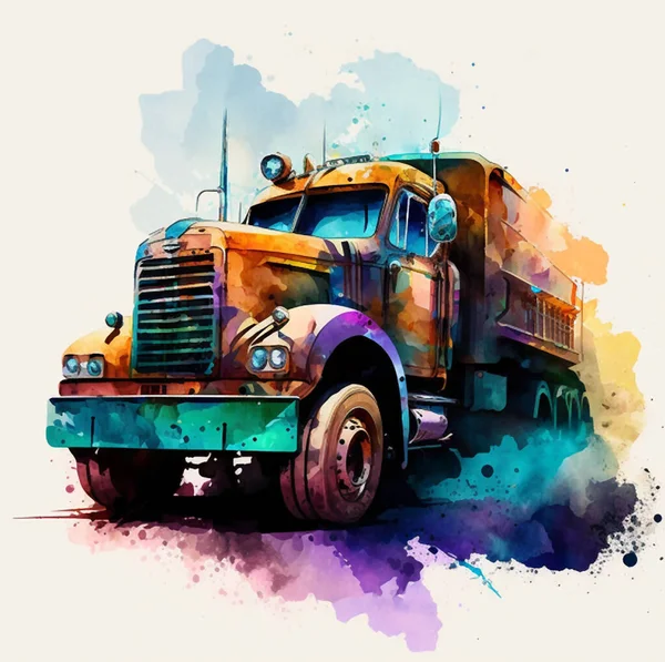 Sammendrag Akvareller Illustrasjoner Blekkmalerier Sykler Motorsykler Biler Pickup Lastebiler Lastebiler – stockfoto