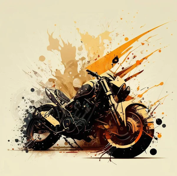 Soyut Suluboya Çizimler Mürekkep Boyası Bisikletler Motosikletler Motosikletler Arabalar Kamyonlar — Stok fotoğraf