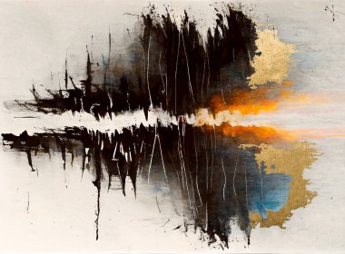 Soyut sanat, altın, mürekkep, gölgeler, doku, renk ve modern sanatın duvardaki modayı.