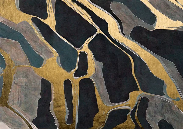 Абстрактное Искусство Золото Тушь Тени Текстура Цвет Мода Современного Искусства — стоковое фото