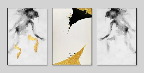 Αφηρημένη Τρεις Μορφές Τρίπτυχο Σιτάρι Χρυσό Χρυσό Ελαιογραφίες Τέχνη Τοίχου — Φωτογραφία Αρχείου
