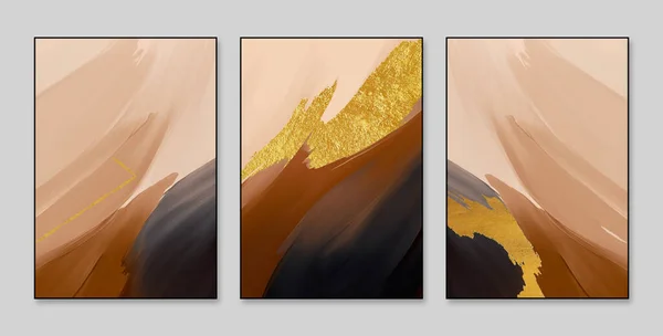 Анотація Три Фігури Триптих Зерно Золото Олійні Картини Епоха Настінного — стокове фото