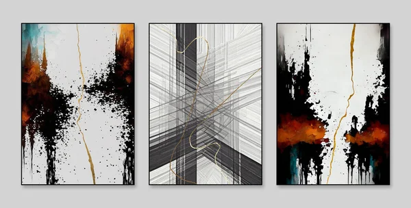 Abstrait Trois Chiffres Triptyque Grain Peintures Huile Art Mural Époque — Photo