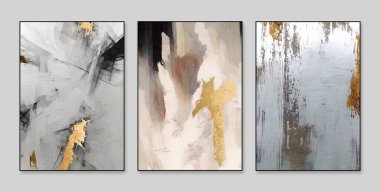 Abstract, three figure, triptych, grain, gold, gold, oil paintings, era background wall art clipart